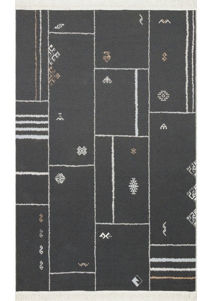 Arya AR41 Cream Black Çift Taraflı Modern Desenli Dokuma Kilim indirimleri