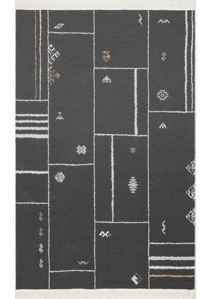 Arya AR41 Cream Black Çift Taraflı Modern Desenli Dokuma Kilim