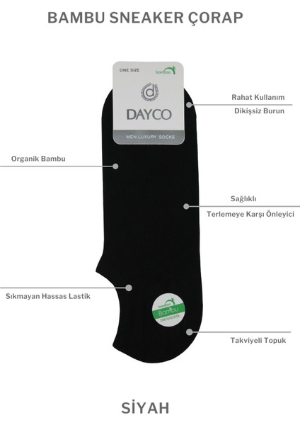 Bambu Erkek Sneakers Görünmez Spor Siyah Çorap
