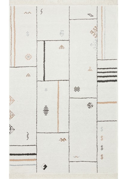 Arya AR41 Cream Black Çift Taraflı Modern Desenli Dokuma Kilim