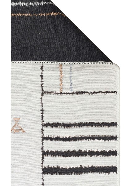 Arya AR41 Cream Black Çift Taraflı Modern Desenli Dokuma Kilim