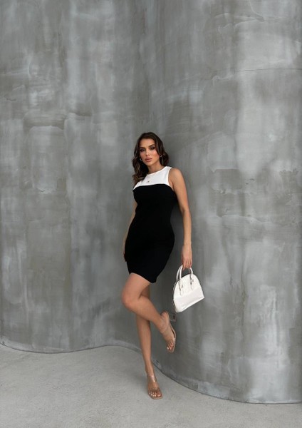 Kadın Askılı Siyah Beyaz Mini Elbise fiyatları