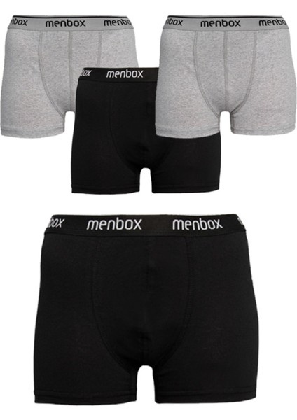 Erkek Boxer Siyah - Gri Pamuklu 4'lü Paket
