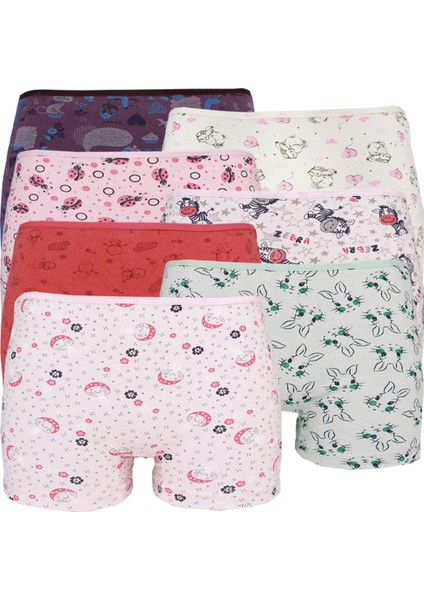 Kız Çocuk Renkli Desenli %95 Pamuklu Boxer 7'li Paket