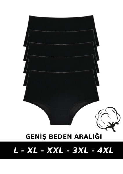 Kadın Bato Yüksek Bel Büyük Beden Külot 5'li Paket Siyah Pamuklu Külot