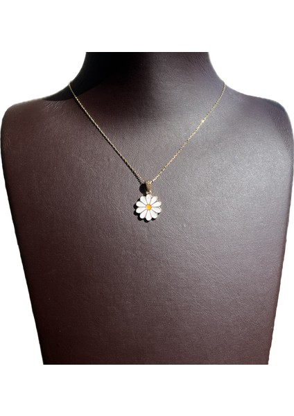 Kadın 925 Ayar Gümüş Zincirli Swarovski Taşlı Papatya Model Kolye