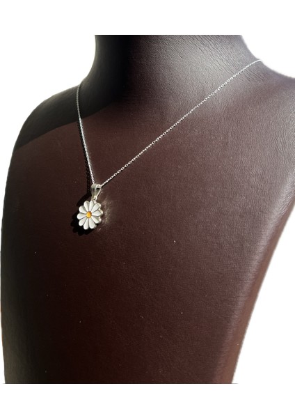 Kadın 925 Ayar Gümüş Zincirli Swarovski Taşlı Papatya Model Kolye