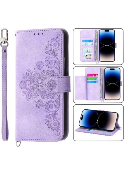 IPhone 16 Için Flip Case Pro Kabartmalı Bileklik Çoklu Kredi Kartı Yuvaları (Yurt Dışından)