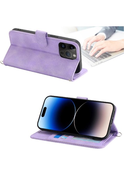 IPhone 16 Için Flip Case Pro Kabartmalı Bileklik Çoklu Kredi Kartı Yuvaları (Yurt Dışından)