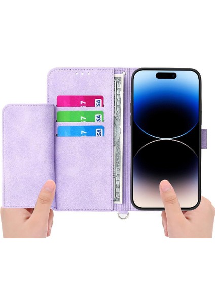 IPhone 16 Için Flip Case Pro Kabartmalı Bileklik Çoklu Kredi Kartı Yuvaları (Yurt Dışından)