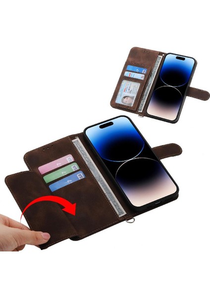 IPhone 16 Için Flip Case Pro Kabartmalı Bileklik Çoklu Kredi Kartı Yuvaları (Yurt Dışından)