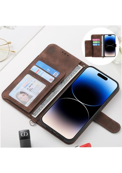 IPhone 16 Için Flip Case Pro Kabartmalı Bileklik Çoklu Kredi Kartı Yuvaları (Yurt Dışından)