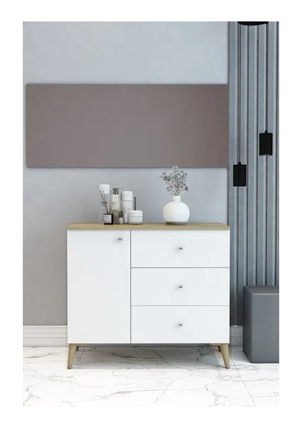 Kapaklı Şifonyer Safir Meşe Gövdeli Beyaz Kapaklı