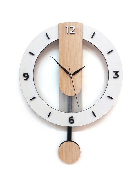 Ahşap Sade Tasarım 35 cm Sallanan Sarkaçlı Duvar Saati Modern Dekor