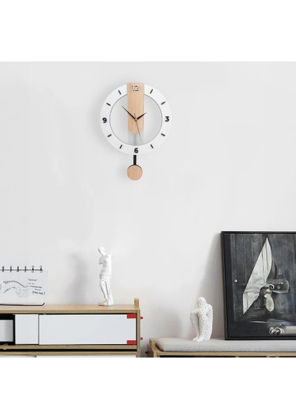 Ahşap Sade Tasarım 35 cm Sallanan Sarkaçlı Duvar Saati Modern Dekor