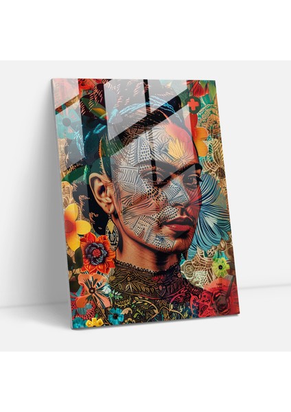Frida Kahlo Style Glass Print - Frida Kahlo Eserleri 30X45 cm