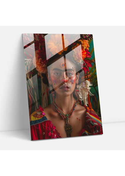 Frida Kahlo Style Glass Art - Frida Kahlo Eserleri 30X45 cm