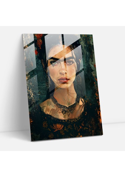 Frida Kahlo Style Glass Art - Frida Kahlo Eserleri 30X45 cm