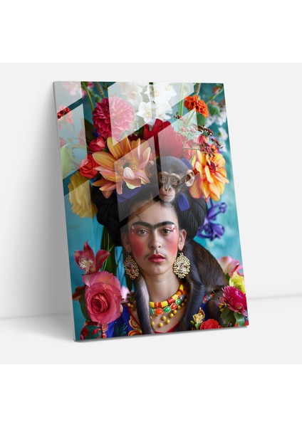 Frida Kahlo Style Glass Print - Frida Kahlo Eserleri 30X45 cm
