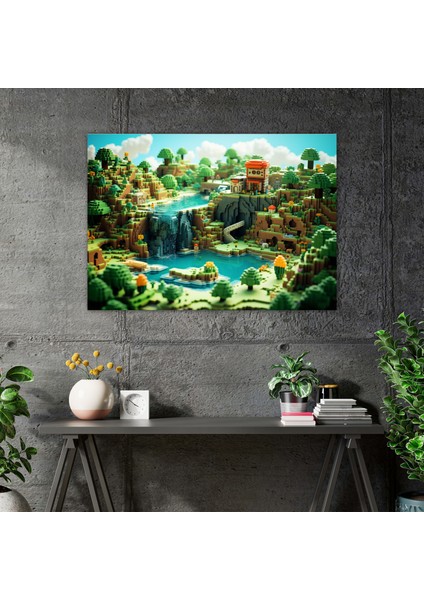 LEGO Glass Print - Retro Pixel Art - Lego, LEGO Landscape, Modern Art, Wall Decoration, 35 x 25 cm