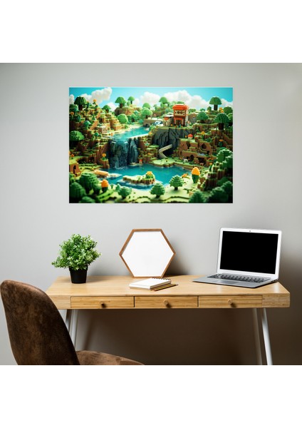 LEGO Glass Print - Retro Pixel Art - Lego, LEGO Landscape, Modern Art, Wall Decoration, 35 x 25 cm