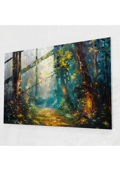 Leonid Afremov Glass Print - Enchanting Forest Fireflies - Leonid Afremov 45X30 cm