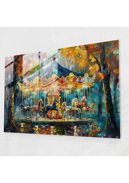 Leonid Afremov Duvar Dekorasyonu - Renkli Atlarla Kaprisli Atlıkarınca - Leonid Afremov, Modern Sanat, Cam Sanatı, Cam Baskı, 70X50