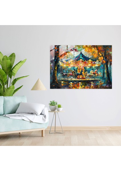 Leonid Afremov Duvar Dekorasyonu - Renkli Atlarla Kaprisli Atlıkarınca - Leonid Afremov, Modern Sanat, Cam Sanatı, Cam Baskı, 70X50 modelleri