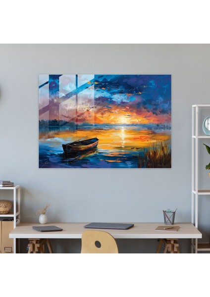 Leonid Afremov Glass Wall Art: Tranquil Sunset Lake - Leonid Afremov, Glass Wall Art, Glass Art, Glass Print, 45X30