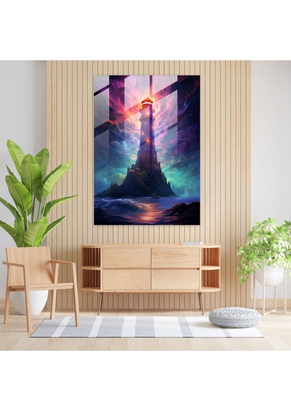 Futuristic Lighthouse Glass Print - Lighthouse, Glass Wall Art, Futuristic Digital Rendering, Modern Art, 30X45