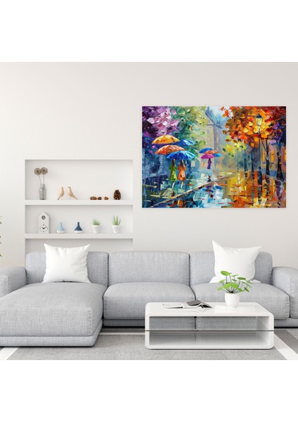 Colorful Umbrella Street Wall Art - Leonid Afremov, Canvas Wall Art, Canvas, Wall Decoration, 50 x 30 cm