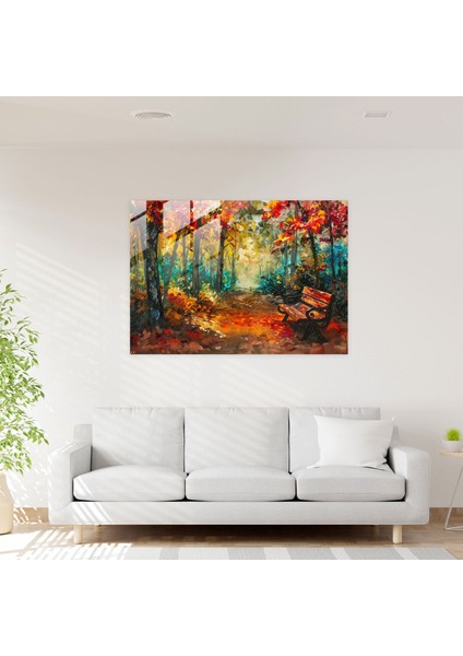 Whimsical Park Bench Cam Duvar Sanatı- Leonid Afremov 45X30 cm modelleri