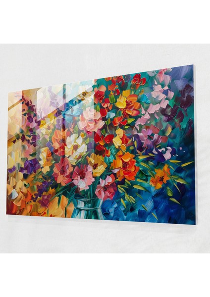 Leonid Afremov Cam Duvar Sanatı- Vibrant Bouquet In Vase - Leonid Afremov 45X30 cm