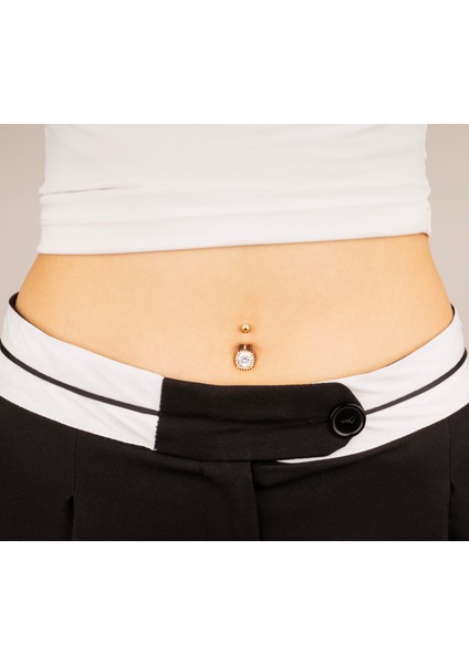 14 Ayar Altın Taşlı Gösterişli Göbek Piercing