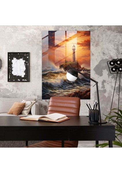 Realistic Lighthouse Glass Print - Lighthouse, Home Decoration, Realistic Oil Painting, Lighthouse, 30X45 fiyatları