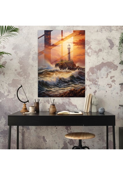 Realistic Lighthouse Glass Print - Lighthouse, Home Decoration, Realistic Oil Painting, Lighthouse, 30X45 modelleri