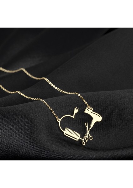 925 Ayar Gümüş Kuaför Beber Kalpli Kolye Özel Seri