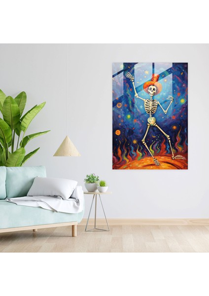 Joyful Dancing Skeleton Glass Print - Los Muertos, Glass Print, Home Decoration, Vibrant Spirit, 30X45 fiyatları