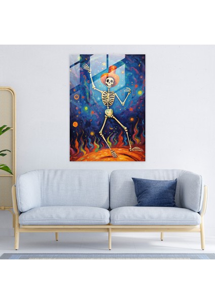 Joyful Dancing Skeleton Glass Print - Los Muertos, Glass Print, Home Decoration, Vibrant Spirit, 30X45 modelleri