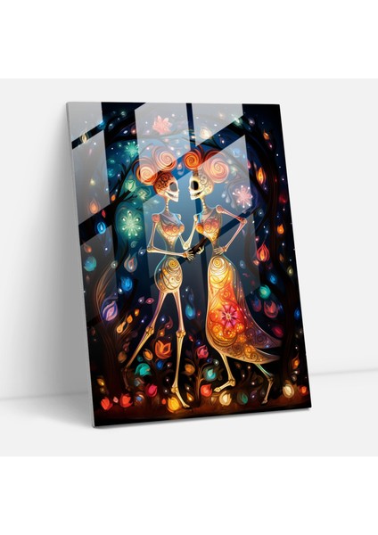 Skeleton Fiesta Glass Print - Los Muertos, Playfulness, Los Muertos, Colorful Fiesta Decorations, 30X45