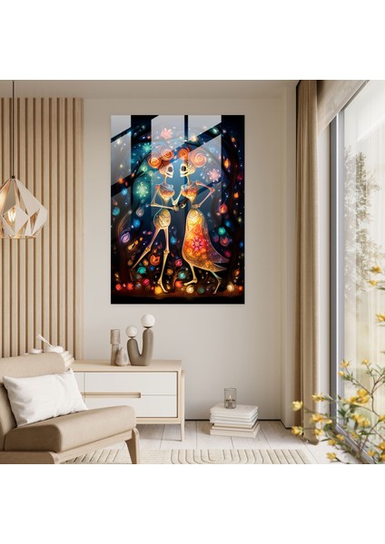 Skeleton Fiesta Glass Print - Los Muertos, Playfulness, Los Muertos, Colorful Fiesta Decorations, 30X45
