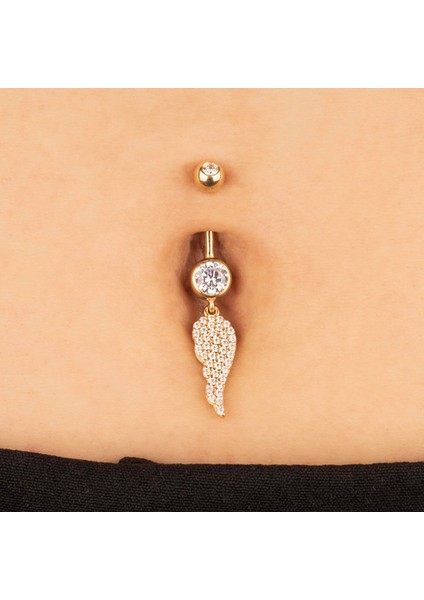 Dianora Piercing 14 Ayar Altın Taşlı Büyük Kanat Sallantılı Göbek Piercing