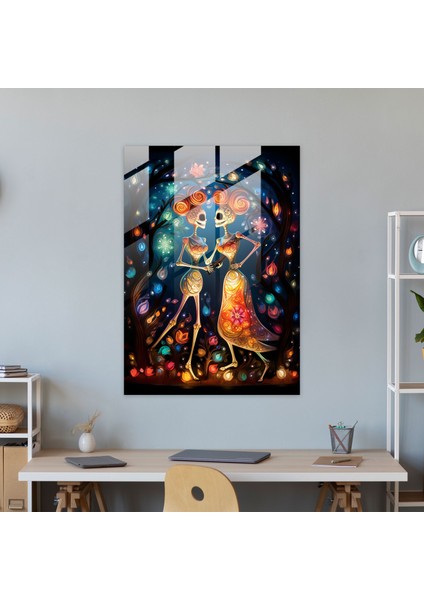 Skeleton Fiesta Glass Print - Los Muertos, Playfulness, Los Muertos, Colorful Fiesta Decorations, 30X45