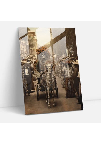 Vintage Day Of The Dead Glass Print - Los Muertos, Home Decoration, Glass Art, Glass Wall Art, 30X45