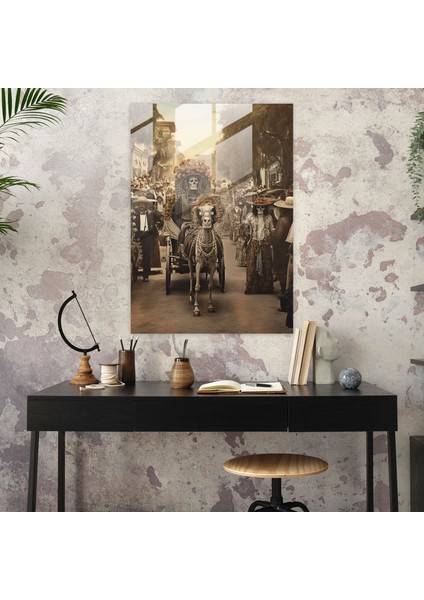 Vintage Day Of The Dead Glass Print - Los Muertos, Home Decoration, Glass Art, Glass Wall Art, 30X45 modelleri