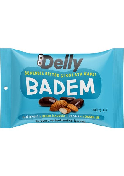 Şekersiz Çikolata Kaplı Badem 40 G