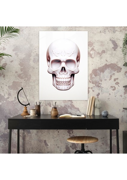 Minimalist Sugar Skull Glass Print - Los Muertos, Understated Design, Clean White Background, Glass Print, 25X35