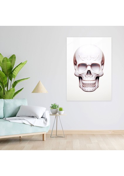 Minimalist Sugar Skull Glass Print - Los Muertos, Understated Design, Clean White Background, Glass Print, 30X45 fiyatları