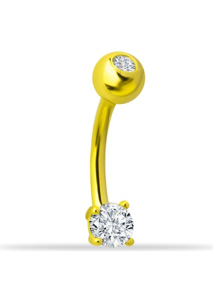 14 Ayar Altın Tek Taşlı Göbek Piercing