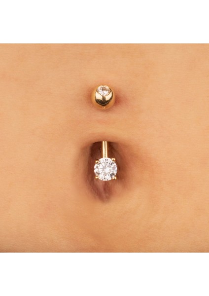 14 Ayar Altın Tek Taşlı Göbek Piercing